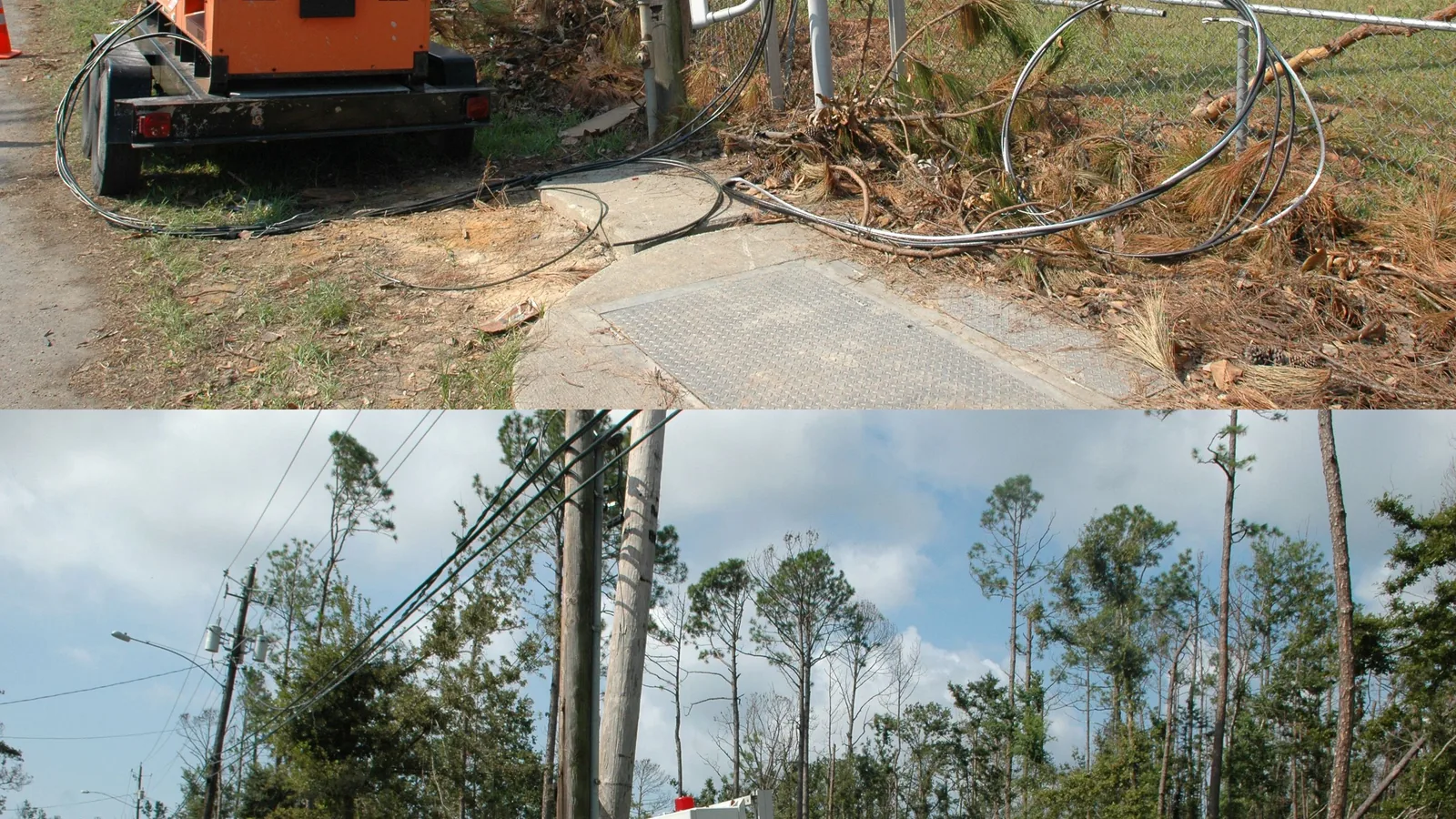 Ein tragbarer Stromgenerator steht im Freien neben einem Gebäude.